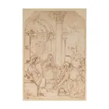 Jacopo da Empoli, Adoration of the Shepherds, pen and brown ink over black chalk 16th century Sheet:
