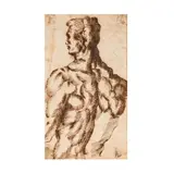 Baccio Bandinelli, Study of a Male Nude, after a Statuette or Maquette, pen and brown ink 16th century Sight: