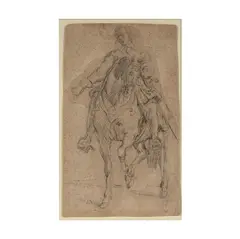 Anthony van Dyck, Study for Equestrian Portrait, c. 1620, black chalk and light tan wash on laid paper