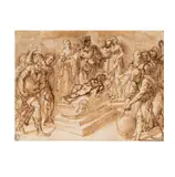 Federico Zuccari, Procession of Figures around a Bier of a Child, c. 1585, brown ink and wash
