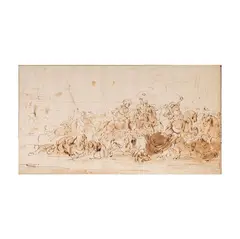 Jacques Courtois, A Cavalry Battle, c. 1650, brown ink and wash