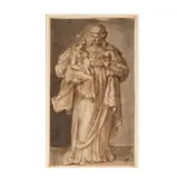 Frans Floris, St. Anne Holding the Virgin and Child, Pen and Brown Ink with Brown Wash