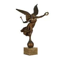 La Renommee by Louis-Ernest Barrias, bronze, mounted to green onyx plinth, sold Sep 2025