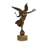 Louis-Ernest Barrias, La Renommee, bronze, mounted to green onyx plinth