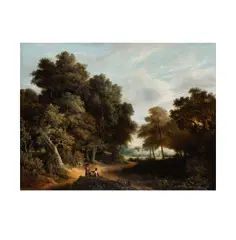 Robert Ladbrooke, Landscape with Figures, oil on canvas laid to canvas