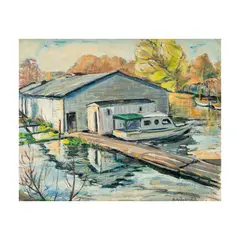 Ruby Zahn White, Untitled (Sacramento Delta Dock), oil on board