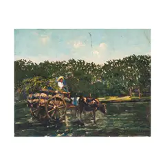 Károly Ferenczy, Untitled (Farmer in Cart), oil on board