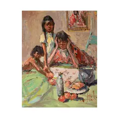 Vladan Stiha, Indian Family, oil on panel