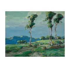 Karl Schmitt, Untitled (Landscape with Trees and Hills), oil on board