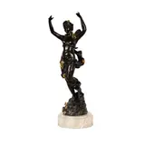 Charles Anfrie, Dancing Nymph, bronze with gilt and brown patina, mounted to marble plinth