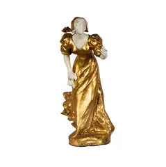 Affortunato Gory, Maiden in a Long Dress, Left hand Raised, gilt bronze and alabaster