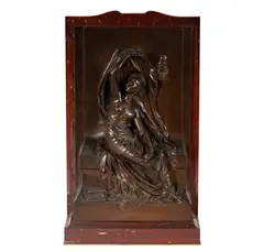 Henri Chapu, La Verite, bronze, on rouge marble plinth