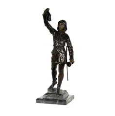 Eugène Marioton, Le Couvre-Feu (The Curfew), patinated bronze, on marble plinth