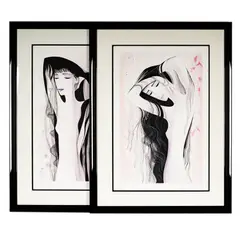 Eyvind Earle, Two Works (Girl With Raven Hair and Awakening), each lithograph on paper Awakening: