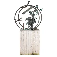 Michael Todd, Tutantra II, patinated steel on travertine base Sculpture: