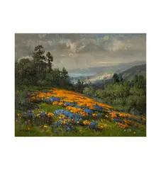 William Franklin Jackson, Poppies and Lupine with San Francisco Bay Beyond, oil on canvas
