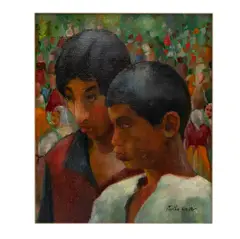 Martha Walter, Untitled (Two Figures in a Crowd), oil on canvas laid to board