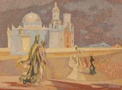 Evening, San Xavier by Millard Sheets, watercolor on paper, sold Dec 2025