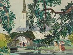 Church At Kailua by Millard Sheets, watercolor on paper, sold Dec 2025