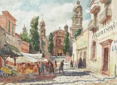 The Little Market by Emil Kosa Jr., watercolor on paper, sold Dec 2025
