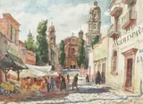 Emil Kosa Jr., The Little Market, watercolor on paper