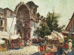 The Market Place by Emil Kosa Jr., watercolor on paper, sold Dec 2025