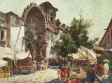 Emil Kosa Jr., The Market Place, watercolor on paper