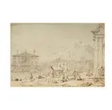 Canaletto, The Market at Dolo, c. 1741, brown ink and watercolor with grey wash on beige paper