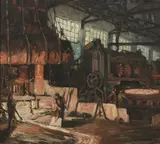 Auguste Van de Casteele, Factory Interior, oil on panel