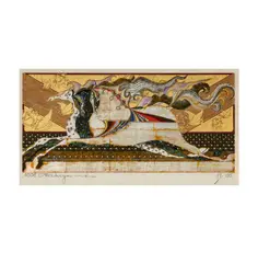 Tadashi Nakayama, Running Horses, 1998, woodblock print in colors on paper with gold leaf