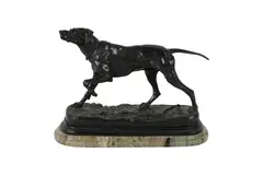 Jules Moigniez, Hunting Dog, patinated bronze, mounted to marble plinth
