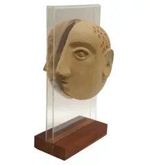 David Gil, Head, 1950, ceramic, mounted to acrylic and wood stand