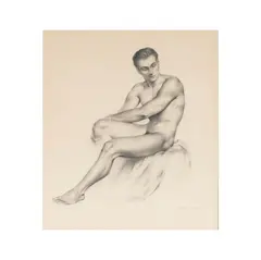 Alejandro de Canedo, Seated Nude Male Study, graphite on paper