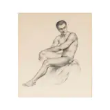 Alejandro de Canedo, Seated Nude Male Study, graphite on paper