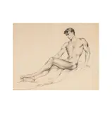 Alejandro de Canedo, Seated Male Nude Study, graphite on paper