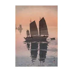 Hiroshi Yoshida, Sailing Boats-Evening, double oban woodblock print