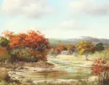 Charlotte Claire Payne, Fall Creekside Landscape, oil on canvas