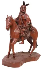 J. Burrus, Native American Chief on Horseback, Carved hardwood sculpture