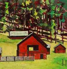 Carole Wade, Red Barn Near Beavertail Hill, Gallery-mounted acrylic on Masonite