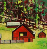 Carole Wade, Red Barn Near Beavertail Hill, Gallery-mounted acrylic on Masonite