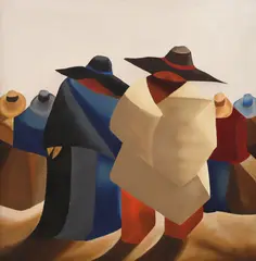 Beckie Barnett, Figures in hats, oil on canvas