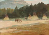 Shep Chadhorn, Camp in the Meadow, oil on Masonite
