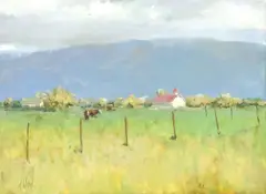 Don Ward, Cattle Grazing in a Pasture, oil on Masonite