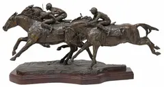 Lorenzo Ghiglieri, Photo Finish, Large patinated bronze equestrian sculpture