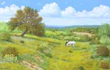 Manuel Garza, Texas Hill Country Landscape with Wildflowers, oil on canvas