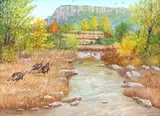 Manuel Garza, Autumn Landscape with Wild Turkeys, oil on canvas