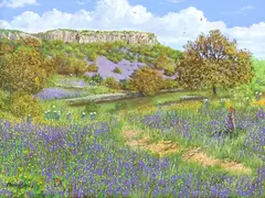 Manuel Garza, Texas Bluebonnets Landscape, oil on canvas