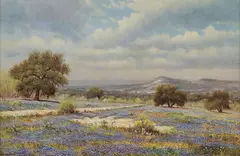 William Robert Thrasher, Hill Country Landscape with Bluebonnets, oil on canvas
