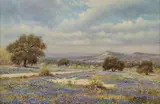 William Robert Thrasher, Hill Country Landscape with Bluebonnets, oil on canvas