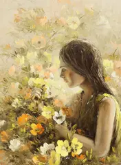 Dalhart Windberg, Woman in Profile with Flowers, oil on board
